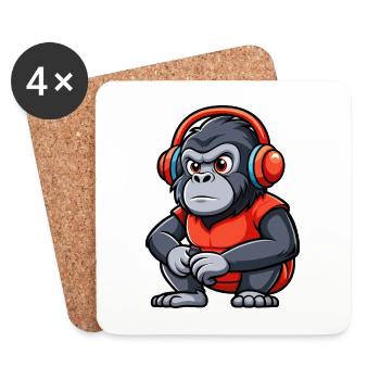 Gorilla Lustige Zeichentrickfigur Kopfhörer Musik - Untersetzer (4er-Set) - Weiß - Vorne