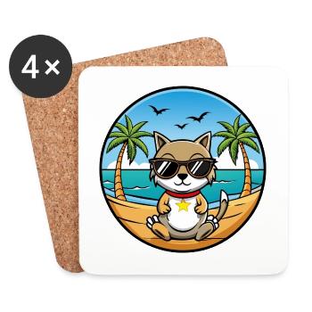 Chypre Chat Race Dessin Animé Lunettes De Soleil Plage - Dessous de verre (lot de 4) - blanc - Devant