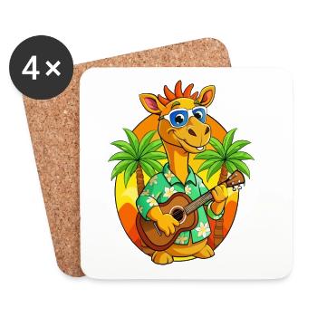 Drôle Camel Dessin animé Plage d’été Lunettes de soleil Guitare - Dessous de verre (lot de 4) - blanc - Devant
