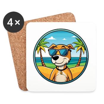 Auvergne Pointing Dog Breed Cartoon Sunglass Beach - Coasters (set of 4) - white - Front