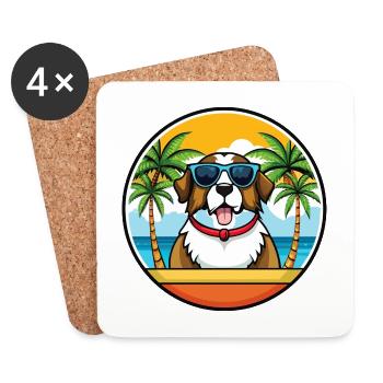St Bernard Dog Breed Cartoon Sunglasses Beach - Coasters (set of 4) - white - Front