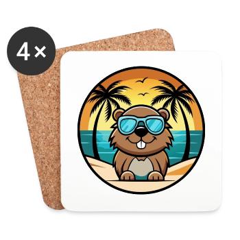Biber Lustige Cartoon Sommer Strand Sonnenbrille Cool - Untersetzer (4er-Set) - Weiß - Vorne