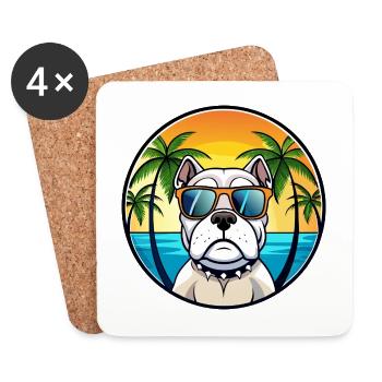 Amerikanische Bulldogge Rasse Cartoon Sonnenbrille Strand - Untersetzer (4er-Set) - Weiß - Vorne
