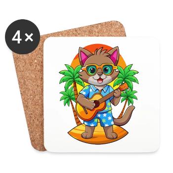 Drôle Chat Dessin Animé Plage D’été Lunettes De Soleil Guitare - Dessous de verre (lot de 4) - blanc - Devant