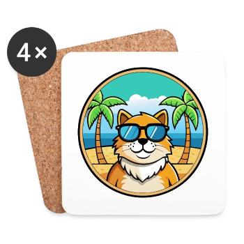 Ragamuffin Katzenrasse Cartoon Sonnenbrille Strand - Untersetzer (4er-Set) - Weiß - Vorne