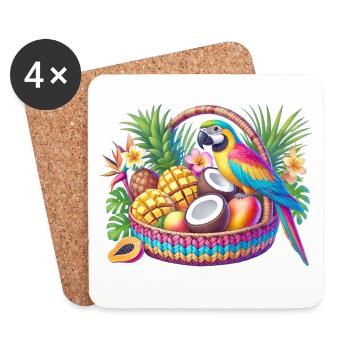 Fruit basket with parrot - Coasters (set of 4) - white - Front