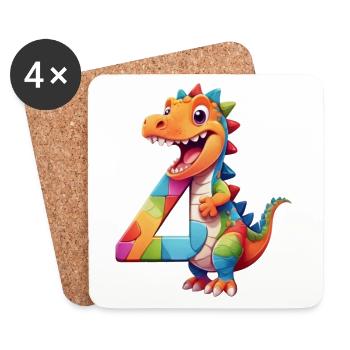 DINO 4 JAHRE DINOSAURIER NUMMER 4. GEBURTSTAG - Untersetzer (4er-Set) - Weiß - Vorne