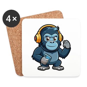 Gorilla Lustige Zeichentrickfigur Kopfhörer Musik - Untersetzer (4er-Set) - Weiß - Vorne