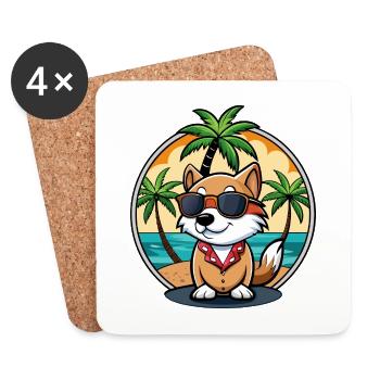 Kai Ken Hunderasse Cartoon Sonnenbrille Strand - Untersetzer (4er-Set) - Weiß - Vorne