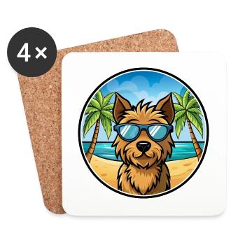 Welsh Terrier Dog Breed Cartoon Sunglasses Beach - Coasters (set of 4) - white - Front