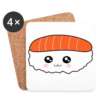 Kawaii, Nigiri, Saumon, Poisson, Riz, Cuisine japonaise - Dessous de verre (lot de 4) - blanc - Devant