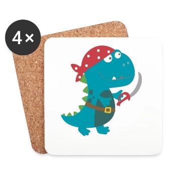Dino Pirat Piratenkostüm Halloween Karneval Jungen - Untersetzer (4er-Set) - Weiß - Vorne