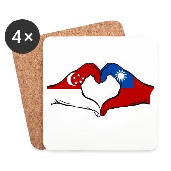Singapour Taïwan mains forme de coeur - Dessous de verre (lot de 4) - blanc - Devant