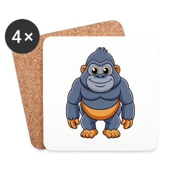 Gorilla Niedliche Maskottchen Zeichentrickfigur Kawaii - Untersetzer (4er-Set) - Weiß - Vorne