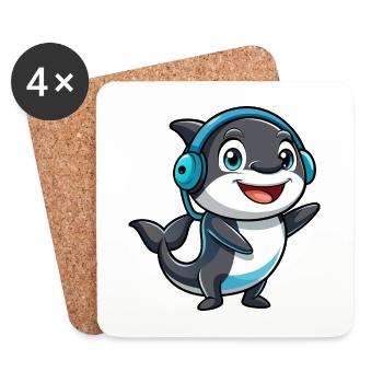Orca Funny Cartoon Character Musique de casque - Dessous de verre (lot de 4) - blanc - Devant