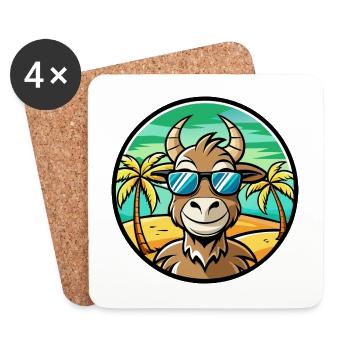 Ziege Lustige Cartoon Sommer Strand Sonnenbrille Aufkleber - Untersetzer (4er-Set) - Weiß - Vorne