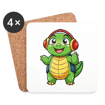 Schildkröte Lustige Zeichentrickfigur Kopfhörer Musik - Untersetzer (4er-Set) - Weiß - Vorne