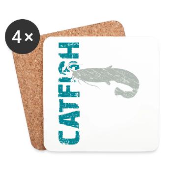 Pêche au poisson-chat Pêche sportive Poisson fort - Dessous de verre (lot de 4) - blanc - Devant