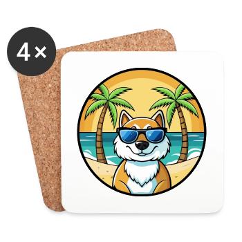 Lunettes de soleil de dessin animé de race de chien du Groenland plage - Dessous de verre (lot de 4) - blanc - Devant