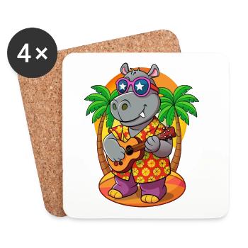 Lustige Nilpferd Cartoon Sommer Strand Sonnenbrille Gitarre - Untersetzer (4er-Set) - Weiß - Vorne
