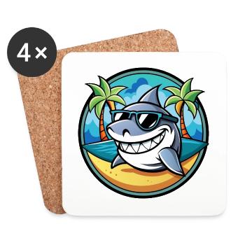 Shark Funny Cartoon Summer Beach Sunglasses Cool - Coasters (set of 4) - white - Front