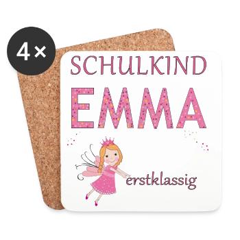 Schulkind Emma erstklassig - Untersetzer (4er-Set) - Weiß - Vorne