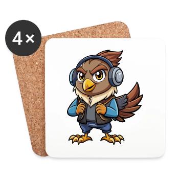 Hawk Funny Cartoon Character Musique de casque - Dessous de verre (lot de 4) - blanc - Devant