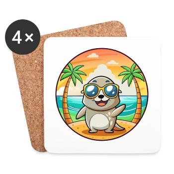 Seal Lustige Cartoon Sommer Strand Sonnenbrille - Untersetzer (4er-Set) - Weiß - Vorne