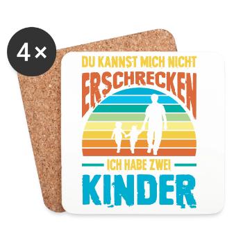 Papa 2 Kinder Geschenk Spruch Vater Geburtstag - Untersetzer (4er-Set) - Weiß - Vorne