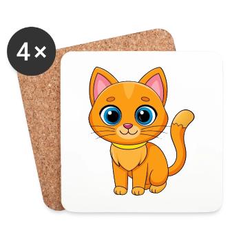 Katze Niedliche Maskottchen Zeichentrickfigur Kawaii - Untersetzer (4er-Set) - Weiß - Vorne