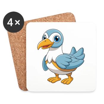 Albatross Mascotte mignonne Personnage de dessin animé Kawaii - Dessous de verre (lot de 4) - blanc - Devant