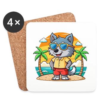 Wolf Lustige Cartoon Sommer Strand Sonnenbrille - Untersetzer (4er-Set) - Weiß - Vorne
