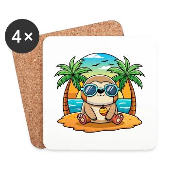 Faultier Lustige Cartoon Sommer Strand Sonnenbrille - Untersetzer (4er-Set) - Weiß - Vorne