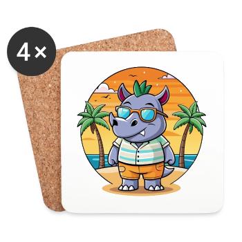 Rhino Lustige Cartoon Sommer Strand Sonnenbrille - Untersetzer (4er-Set) - Weiß - Vorne