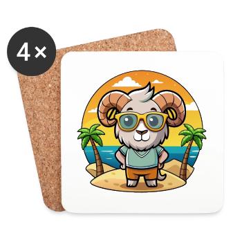 Ram Lustige Cartoon Sommer Strand Sonnenbrille - Untersetzer (4er-Set) - Weiß - Vorne