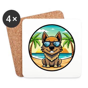 Black Tan Dog Breed Cartoon Sunglasses Beach - Coasters (set of 4) - white - Front