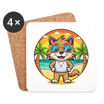 Lynx Lustige Cartoon Sommer Strand Sonnenbrille - Untersetzer (4er-Set) - Weiß - Vorne