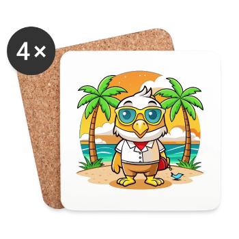 Lunettes de soleil Hawk Funny Cartoon Summer Beach - Dessous de verre (lot de 4) - blanc - Devant