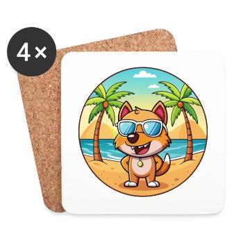 Dog Funny Cartoon Summer Beach Sunglasses - Coasters (set of 4) - white - Front