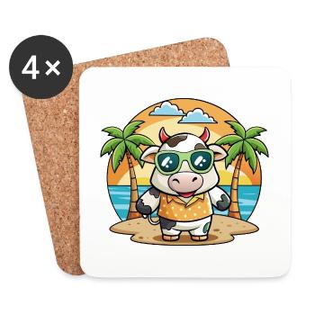 Cow Funny Cartoon Summer Beach Sunglasses - Coasters (set of 4) - white - Front