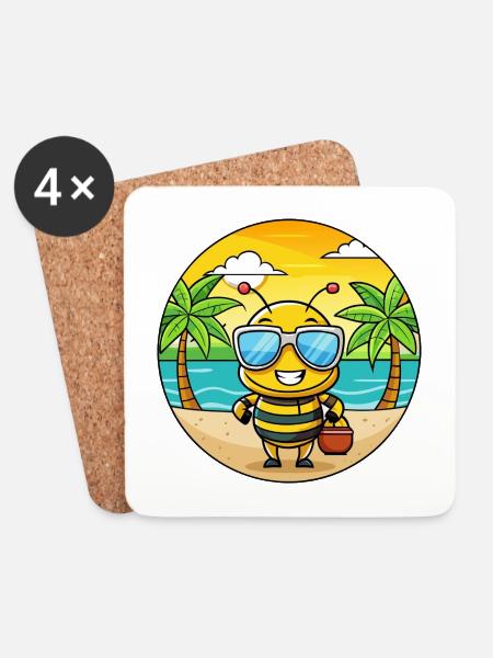 Biene Lustige Cartoon Sommer Strand Sonnenbrille - Untersetzer (4er-Set) - Weiß