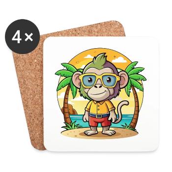 Pavian Lustige Cartoon Sommer Strand Sonnenbrille - Untersetzer (4er-Set) - Weiß - Vorne