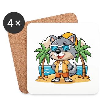 Wolf Lustige Cartoon Sommer Strand Sonnenbrille - Untersetzer (4er-Set) - Weiß - Vorne
