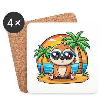 Faultier Lustige Cartoon Sommer Strand Sonnenbrille - Untersetzer (4er-Set) - Weiß - Vorne