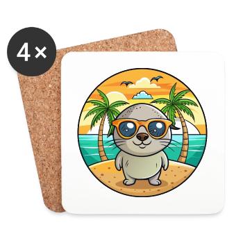 Seal Lustige Cartoon Sommer Strand Sonnenbrille - Untersetzer (4er-Set) - Weiß - Vorne