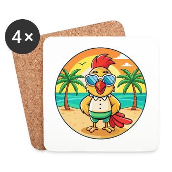 Hahn Lustige Cartoon Sommer Strand Sonnenbrille - Untersetzer (4er-Set) - Weiß - Vorne