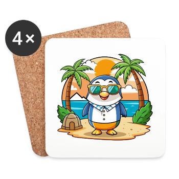 Pinguin Lustige Cartoon Sommer Strand Sonnenbrille - Untersetzer (4er-Set) - Weiß - Vorne