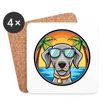 Braque de Weimar Race Chien Dessin Animé Lunettes De Soleil Plage - Dessous de verre (lot de 4) - blanc - Devant