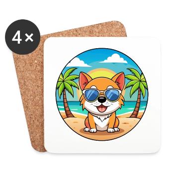 Dog Funny Cartoon Summer Beach Sunglasses - Coasters (set of 4) - white - Front