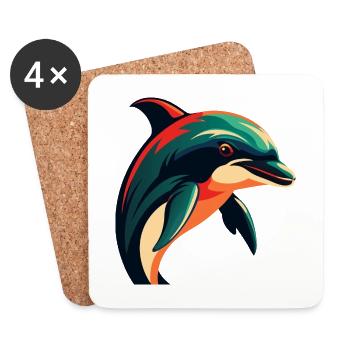 Delphin Cartoon Figur Buntes Haustier Tier - Untersetzer (4er-Set) - Weiß - Vorne